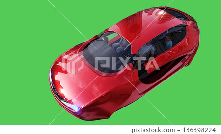 Futuristic flying red car. realistic dynamic reflections on the car body. green screen isolate. 3d rendering. Futuristic flying red car. realistic dynamic reflections on the car body. green screen isolate. 3d rendering. 136398224