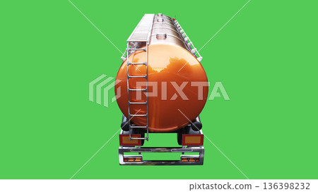 Oil truck driving fast. realistic dynamic reflections on the car body. green screen isolate. 3d rendering. 136398232