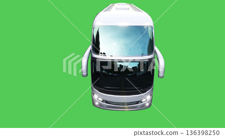 Jorney touristic bus driving fast. realistic dynamic reflections on the car body. green screen isolate. 3d rendering. 136398250
