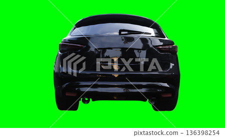 Luxury black sport suv, car driving fast. realistic dynamic reflections on the car body. green screen isolate. 3d rendering. 136398254