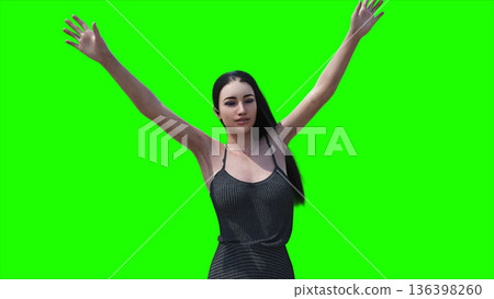 A woman with hair blowing in the wind . realistic dynamic . green screen isolate. 3d rendering. A woman with hair blowing in the wind . realistic dynamic . green screen isolate. 3d rendering. 136398260