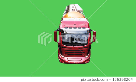 Oil truck driving fast. realistic dynamic reflections on the car body. green screen isolate. 3d rendering. 136398264