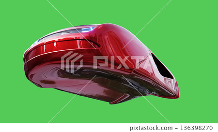 Futuristic flying red car. realistic dynamic reflections on the car body. green screen isolate. 3d rendering. 136398270