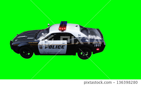police car green screen isolate.3d rendering. 136398280