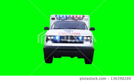 Ambulance green screen isolate. Realistic flashing lights. 3d rendering. 136398289