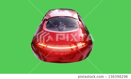 Futuristic flying red car. realistic dynamic reflections on the car body. green screen isolate. 3d rendering. 136398296