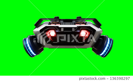 Futuristic cyber police flying car. realistic dynamic reflections on the car body. green screen isolate. 3d rendering. 136398297