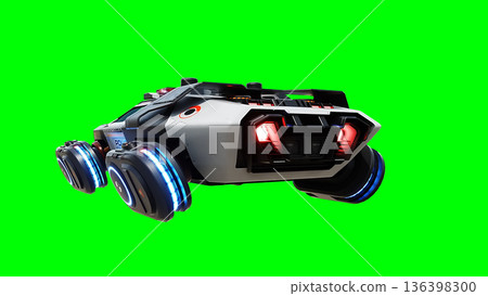 Futuristic cyber police flying car. realistic dynamic reflections on the car body. green screen isolate. 3d rendering. Futuristic cyber police flying car. realistic dynamic reflections on the car body. green screen isolate. 3d rendering. 136398300