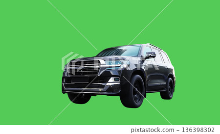 Luxury black sport suv, car driving fast. realistic dynamic reflections on the car body. green screen isolate. 3d rendering. 136398302