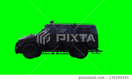 Armor swat police car green screen isolate.3d rendering. 136398305