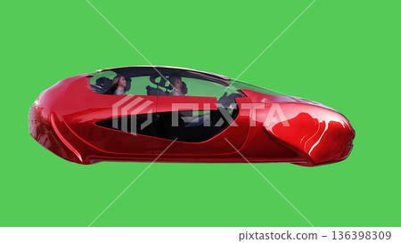 Futuristic flying red car. realistic dynamic reflections on the car body. green screen isolate. 3d rendering. 136398309