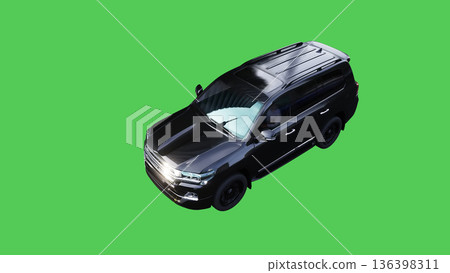 Luxury black sport suv, car driving fast. realistic dynamic reflections on the car body. green screen isolate. 3d rendering. 136398311