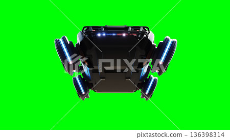 Futuristic cyber police flying car. realistic dynamic reflections on the car body. green screen isolate. 3d rendering. 136398314