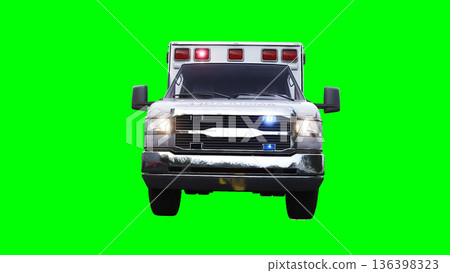 Ambulance green screen isolate. Realistic flashing lights. 3d rendering. 136398323