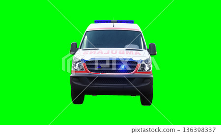 Ambulance green screen isolate. Realistic flashing lights. 3d rendering. 136398337