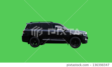 Luxury black sport suv, car driving fast. realistic dynamic reflections on the car body. green screen isolate. 3d rendering. 136398347