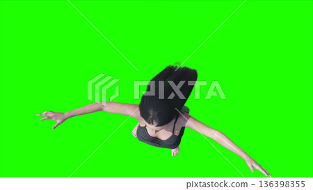 A woman with hair blowing in the wind . realistic dynamic . green screen isolate. 3d rendering. 136398355
