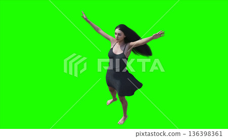 A woman with hair blowing in the wind . realistic dynamic . green screen isolate. 3d rendering. 136398361