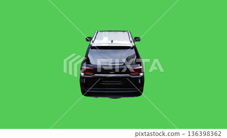 Luxury black sport suv, car driving fast. realistic dynamic reflections on the car body. green screen isolate. 3d rendering. 136398362
