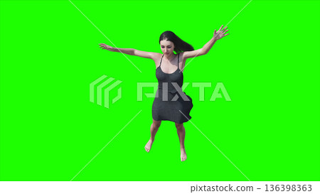 A woman with hair blowing in the wind . realistic dynamic . green screen isolate. 3d rendering. 136398363