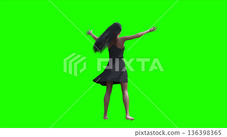 A woman with hair blowing in the wind . realistic dynamic . green screen isolate. 3d rendering. 136398365