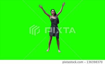 A woman with hair blowing in the wind . realistic dynamic . green screen isolate. 3d rendering. 136398370