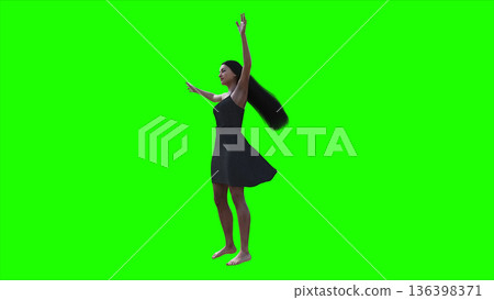 A woman with hair blowing in the wind . realistic dynamic . green screen isolate. 3d rendering. A woman with hair blowing in the wind . realistic dynamic . green screen isolate. 3d rendering. 136398371