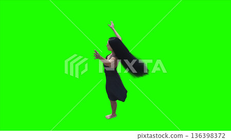 A woman with hair blowing in the wind . realistic dynamic . green screen isolate. 3d rendering. 136398372