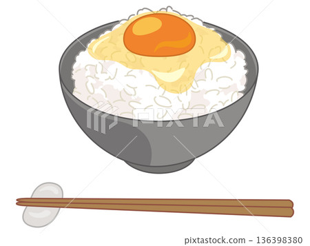 Illustration of raw egg on rice (with chopsticks and chopstick rest added) Illustration of raw egg on rice (with chopsticks and chopstick rest added) 136398380