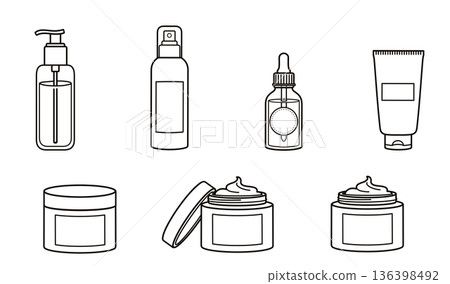 Cosmetic bottle collection line drawing Cosmetic bottle collection line drawing 136398492