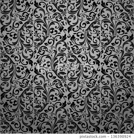 Flower pattern. Seamless gray and black ornament. Graphic vector background Flower pattern. Seamless gray and black ornament. Graphic vector background 136398924