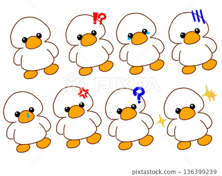 可愛的鴨子角色，手繪風格的動物插畫，8種情緒 136399239