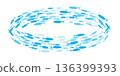 Fish group swimming. School of bluefish. Silhouette of group of sea fishes. Abstract vector illustration isolated on transparent 136399393