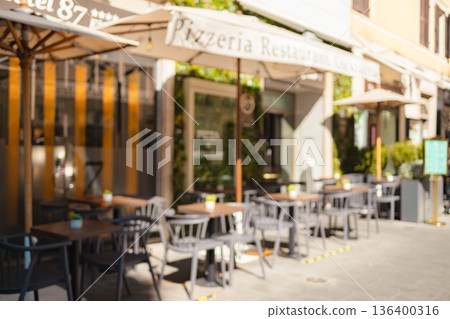 abstract blur image of night festival in a restaurant and The atmosphere is happy and relaxing with bokeh for background abstract blur image of night festival in a restaurant and The atmosphere is happy and relaxing with bokeh for background 136400316