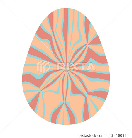 Easter eggs with retro groovy patterns in 60s 70s style set. Groovy hippie Happy Easter with distorted psychedelic design. Vector illustration 136400361