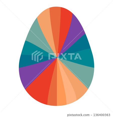 Easter eggs with retro groovy patterns in 60s 70s style set. Groovy hippie Happy Easter with distorted psychedelic design. Vector illustration 136400363