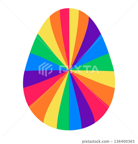 Easter eggs with retro groovy patterns in 60s 70s style set. Groovy hippie Happy Easter with distorted psychedelic design. Vector illustration 136400365