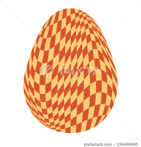 Easter eggs with retro groovy patterns in 60s 70s style set. Groovy hippie Happy Easter with distorted psychedelic design. Vector illustration 136400400