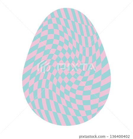 Easter eggs with retro groovy patterns in 60s 70s style set. Groovy hippie Happy Easter with distorted psychedelic design. Vector illustration 136400402