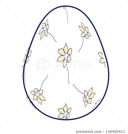 Happy Easter eggs, trendy design with hand-drawn spring flowers. Modern art minimalist style. Vector Happy Easter eggs, trendy design with hand-drawn spring flowers. Modern art minimalist style. Vector 136400421