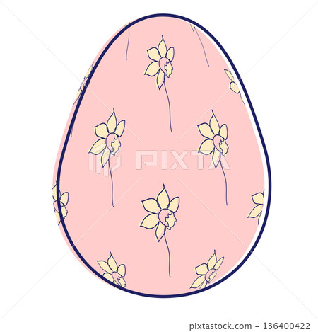 Happy Easter eggs, trendy design with hand-drawn spring flowers. Modern art minimalist style. Vector 136400422
