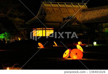 岡山後樂園的圓之亭在夜晚燈光璀璨 岡山後樂園的圓之亭在夜晚燈光璀璨 136401026