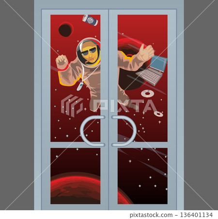 Space concept with astronaut knocking on the door. 136401134