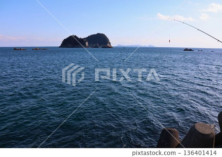 Coastal scenery with a view of the blue sea and islands, and fishing scenes Coastal scenery with a view of the blue sea and islands, and fishing scenes 136401414