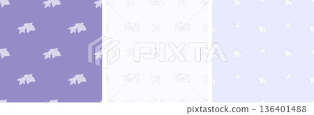 Outline Blackcurrant Berry  Seamless Pattern Set. Berry Currant Branches with Leaves on White and Light Purple Background. Line Art hand-drawn. Isolated Botanical Square template. Vector illustration 136401488