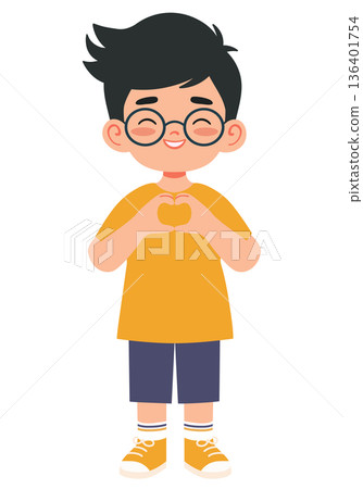 Happy boy making heart gesture isolated on white background Happy boy making heart gesture isolated on white background 136401754
