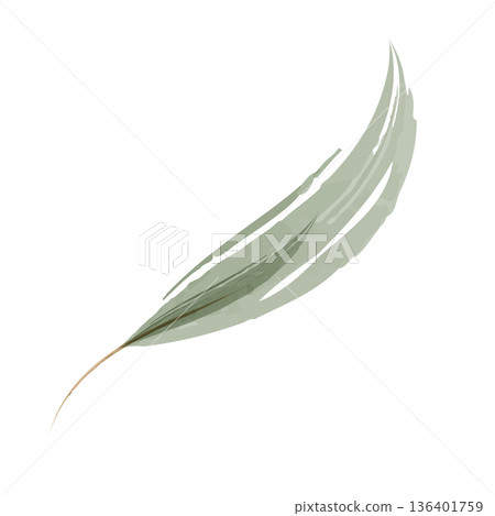 A single delicate green leaf illustration created with soft watercolor brushstrokes. 136401759