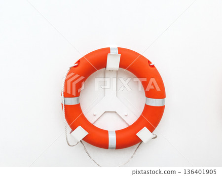 Orange lifebuoy with white bracket 136401905