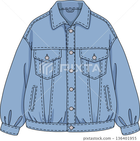 Minimalist Hand Drawn Illustration of a Blue Denim Jacket for Gen Z Fashion and Casual Streetwear Apparel Design Minimalist Hand Drawn Illustration of a Blue Denim Jacket for Gen Z Fashion and Casual Streetwear Apparel Design 136401955