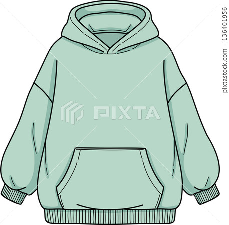 Hand Drawn Minimalist Illustration of an Oversized Mint Green Hoodie for Gen Z Fashion and Casual Streetwear Apparel Design Hand Drawn Minimalist Illustration of an Oversized Mint Green Hoodie for Gen Z Fashion and Casual Streetwear Apparel Design 136401956